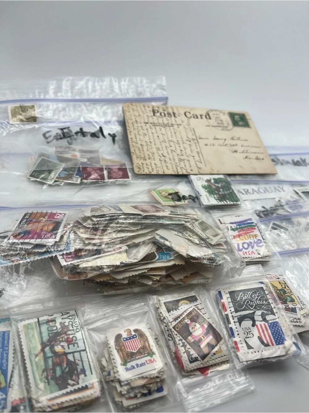 Vintage Postage Stamp Collection Lot USA & Worldwide Hundreds of Used Stamps